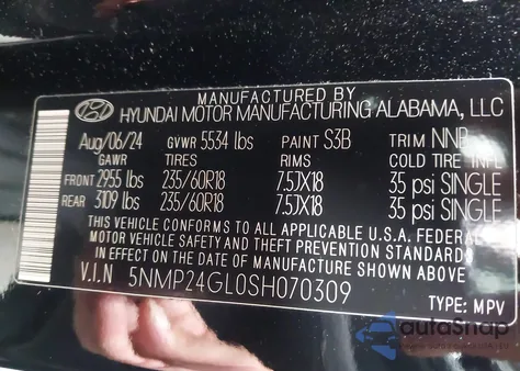 2025 Hyundai Santa Fe Sel z USA, uszkodzony, nr VIN 5NMP24GL0SH070309